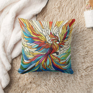 Coussin Phoenix Rising - mosaïque colorée art