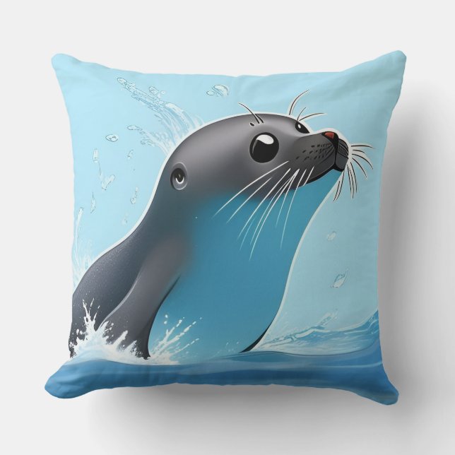 Coussin Phoque joueur bondissant à travers l'océan (Recto)