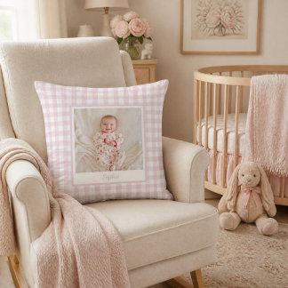 Coussin Photo à carreaux gingham rose Pivoine