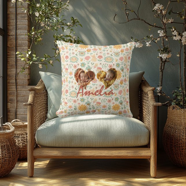 Coussin photo à double coeur personnalisé Kawaii R (Créateur téléchargé)