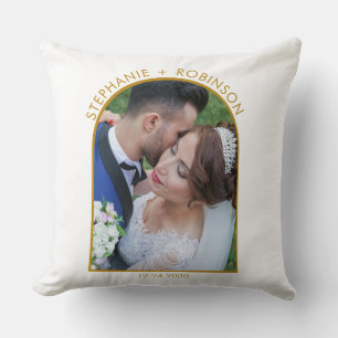 Coussin Photo Arch Elegant Gold Script Monogramme Mariage
