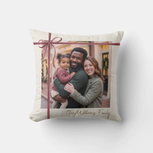 Coussin Photo avec Ruban Bourgogne Élégant