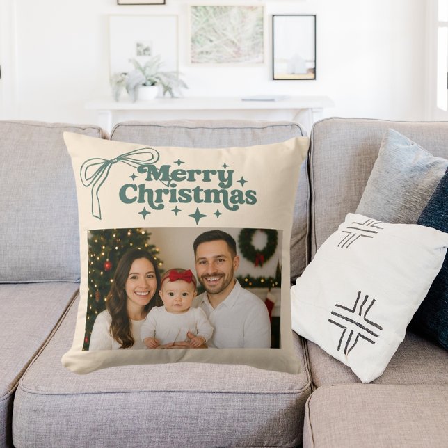 Coussin Photo beige Noël arc vert dessiné à la main (Créateur téléchargé)