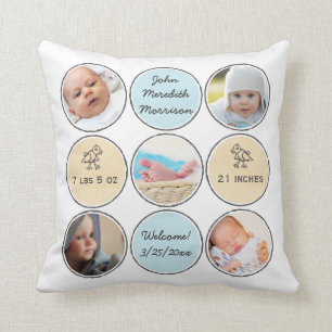 Coussin Photo Collage Baby Boy Nom, statistiques de naissa