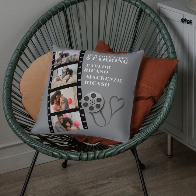 Coussin Photo Collage bande vidéo personnalisée do-it-your (Photo Collage Movie Strip Personalized DIY Custom Throw Pillow by Ricaso. Add own text and pics)