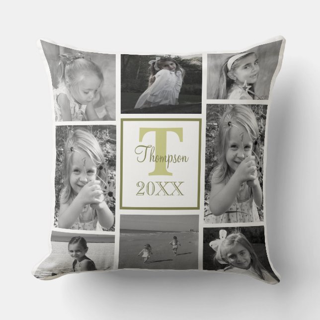 Coussin Photo Collage Famille Monogramme Moderne tendance (Recto)