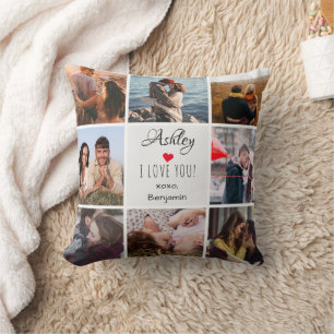 Coussin Photo Collage ''I Love You'' Saint-Valentin