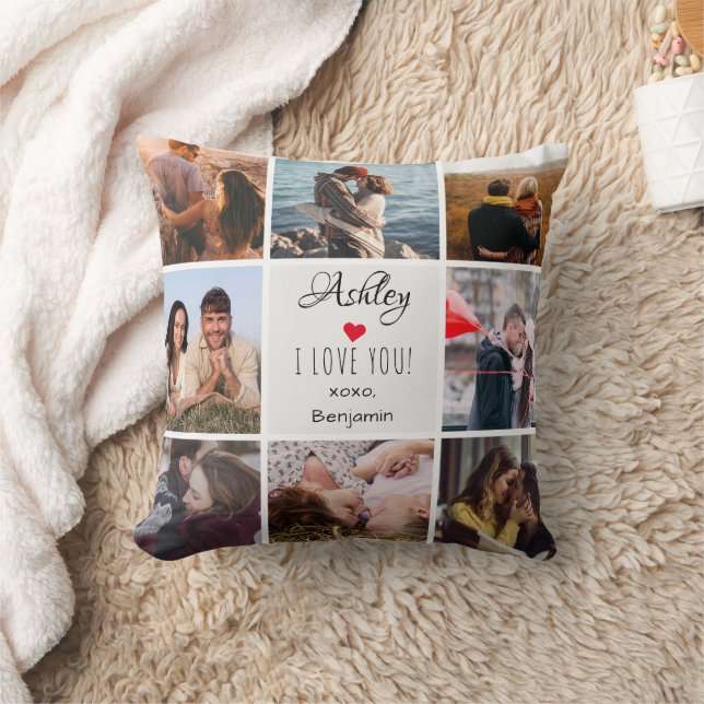 Coussin Photo Collage ''I Love You'' Saint-Valentin (Couverture)