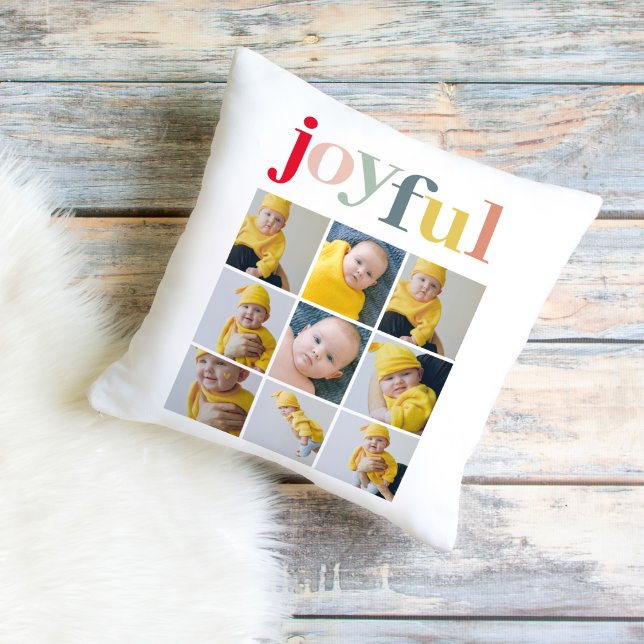 Coussin Photo Collage | Joyeux cadeau de vacances coloré (Créateur téléchargé)