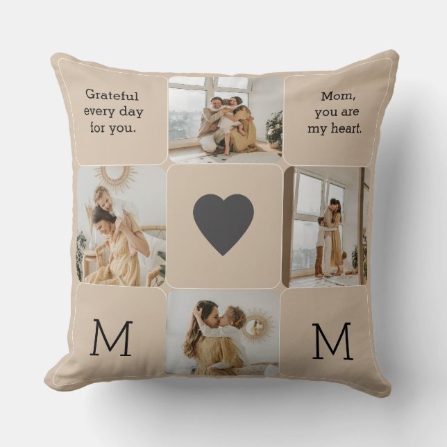 Coussin Photo Collage & Message de coeur pour maman - (Recto)