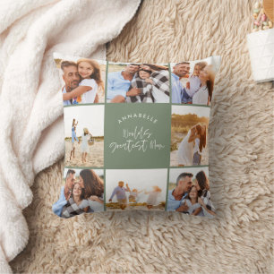 Coussin Photo collage sage vert poule moderne mère jour