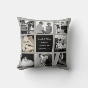 Coussin PHOTO COLLAGE Wedding Vow Renewal Anniversary Grey