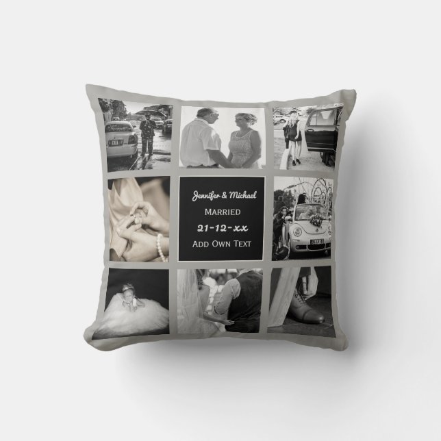 Coussin PHOTO COLLAGE Wedding Vow Renewal Anniversary Grey (Recto)