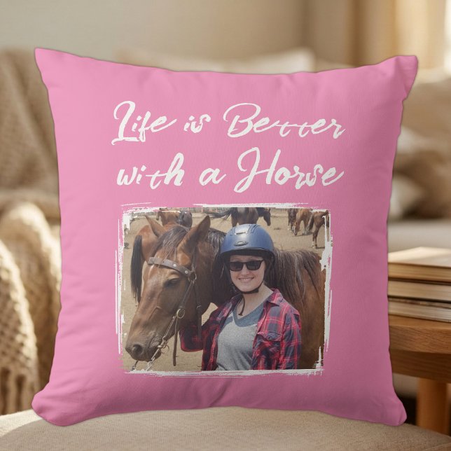Coussin Photo d'amant de cheval rose blanc (Créateur téléchargé)