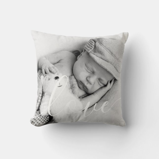 Coussin Photo d'amour de bébé avec écriture moderne  (Recto)