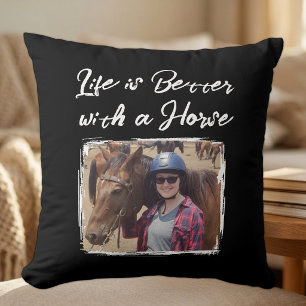 Coussin Photo d'amour de cheval noir blanc