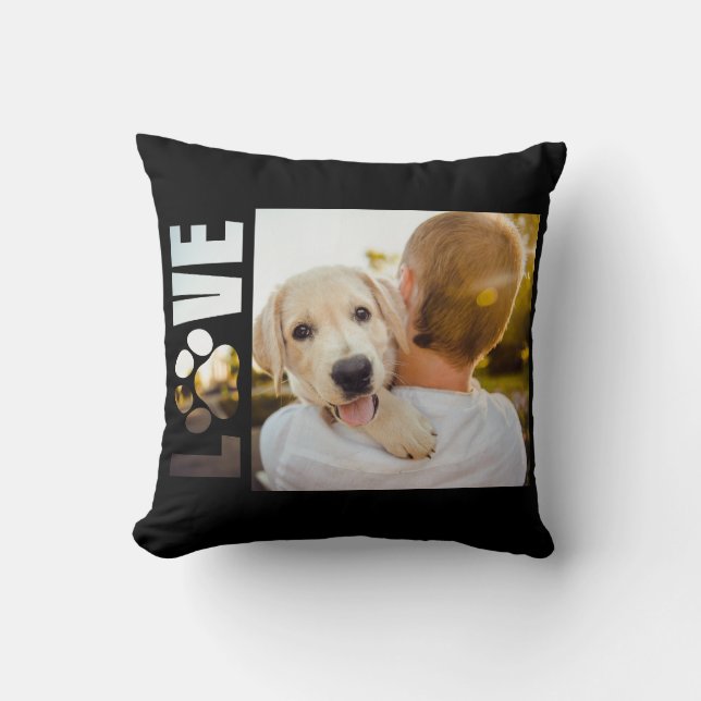 Coussin Photo d'amour de chien Empreinte de patte Noir Bla (Recto)
