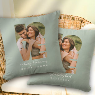 Coussin Photo d'amour simple moderne personnalisé vert