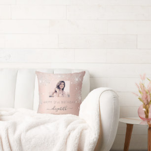 Coussin Photo d'anniversaire rose or argent parties scinti
