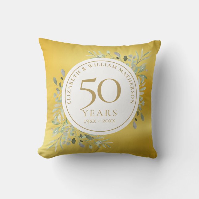 Coussin Photo de 50e anniversaire de mariage Feuillage dor (Recto)