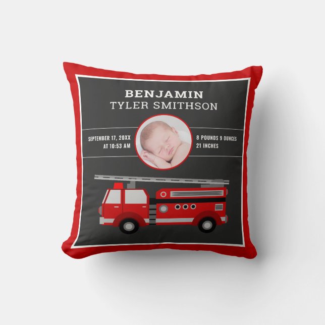 Coussin Photo de bébé de camion de pompiers mignon Statist (Recto)