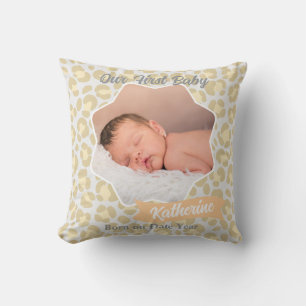 Coussin Photo de bébé léopard gris pastel vert sauge jaune