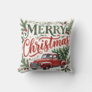 Coussin Photo de camion rouge de Noël avec lettrage manuel