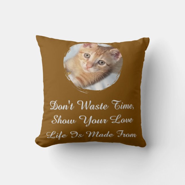 Coussin Photo de chat avant et arrière, Texte, remplaçable (Recto)