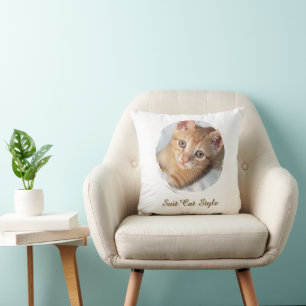 Coussin Photo de chat Texte, Remplaçable, Style de chat dr