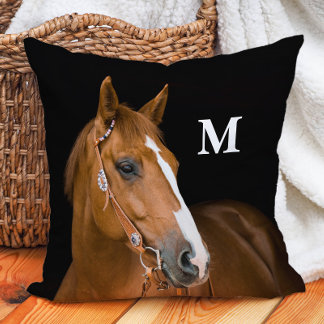 Coussin Photo de cheval à monogramme personnalisé