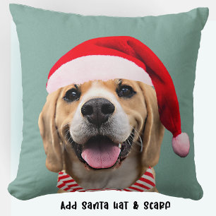 Coussin Photo de chien avec chapeau de Père Noël numérique