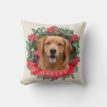 Photo de chien et nom Couronne de poinsettia Plaid