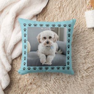 Coussin Photo de chien, nom, mon meilleur ami, empreintes