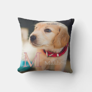 Coussin photo de chien personnalisé année nom monogramme c
