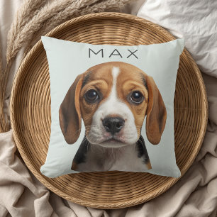 Coussin Photo de chien personnalisé au vert sauge avec nom