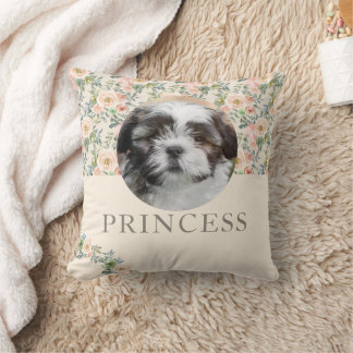 Coussin Photo de chien personnalisé avec des fleurs