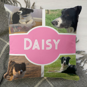 Coussin Photo de chien personnalisé rose