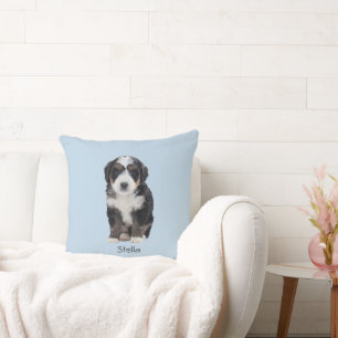 Coussin Photo de chien personnalisée - Bleu en poudre avec