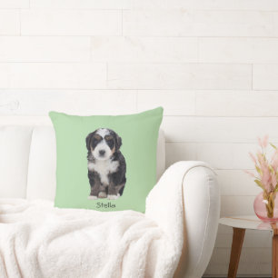 Coussin Photo de chien personnalisée - Pastel Green avec n