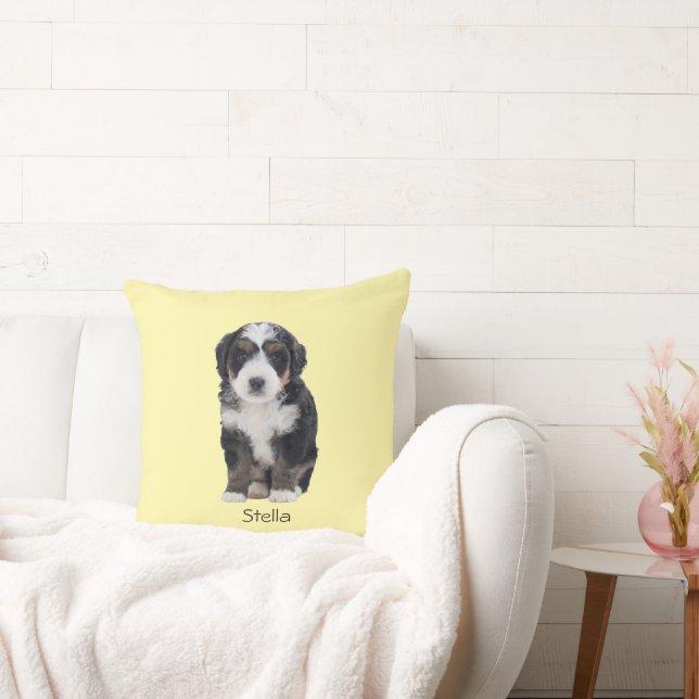 Coussin Photo de chien personnalisée - Pastel Jaune avec n (Canapé)