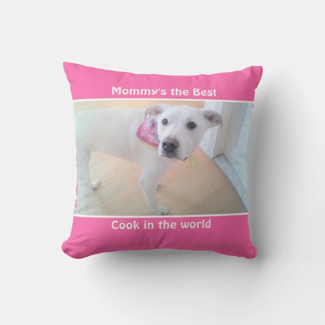 Coussin Photo de chiot blanc mignon et doux avec maman ros (Recto)