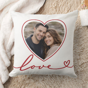 Coussin Photo de cœur minimaliste avec écriture d'amour en
