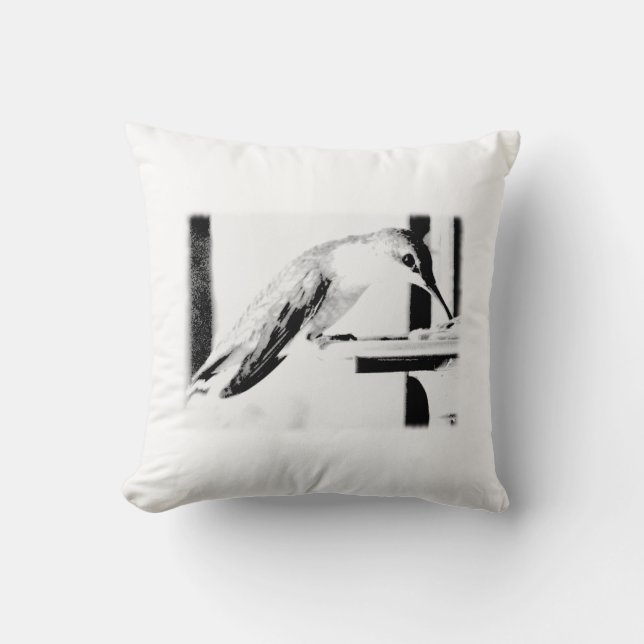 Coussin Photo de colibri noir et blanc (Recto)