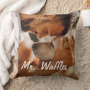 Coussin Photo de compagnie personnalisée avec nom CHIEN OU