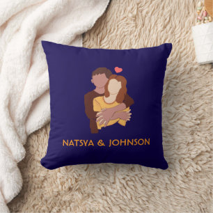 Coussin photo de couple à main mignonne avec des noms de c