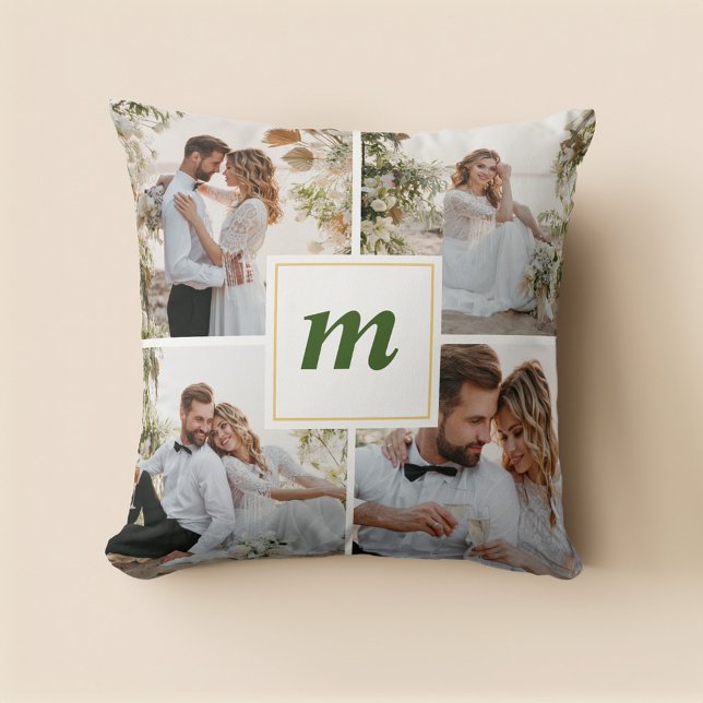 Coussin Photo de couple marié moderne pour leur premier No (Modern First Christmas Married Couple Photo Throw Pillow)
