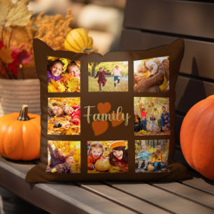 Coussin Photo de famille 8 Automne Brun Doré Cœurs 