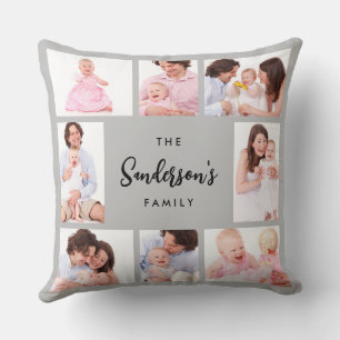 Coussin Photo de famille en 8 parties dans un cadre gris