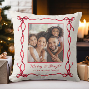 Coussin Photo de famille joyeux et lumineux pour Noël
