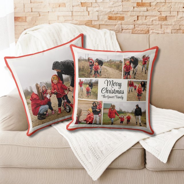 Coussin Photo de famille moderne de Noël (Créateur téléchargé)